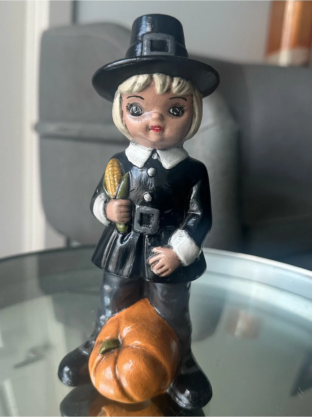 Vintage Hand-painted Ceramic Boy Pilgrim Figurine Thanksgiving Holiday Decor  79
